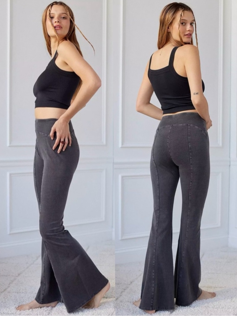 Urban Outfitters | Out From Under Aria Seamed Flare Pant Medium Washed Black GUC